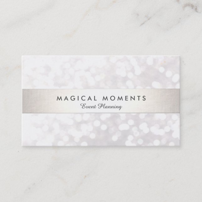 White Bokeh Wedding and Event Planner Business Card (Front)