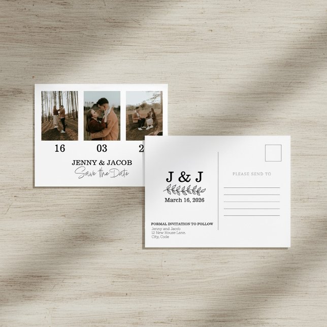 White bold Photo Collage dates Save the Date Postcard (White bold Photo Collage dates Save the Date Postcard)