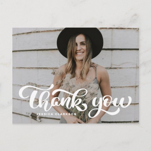 White Bold Retro Script Photo Graduation Thank You Postcard