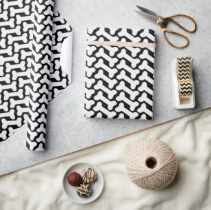 White Bone Patter On Black Custom Wrapping Paper