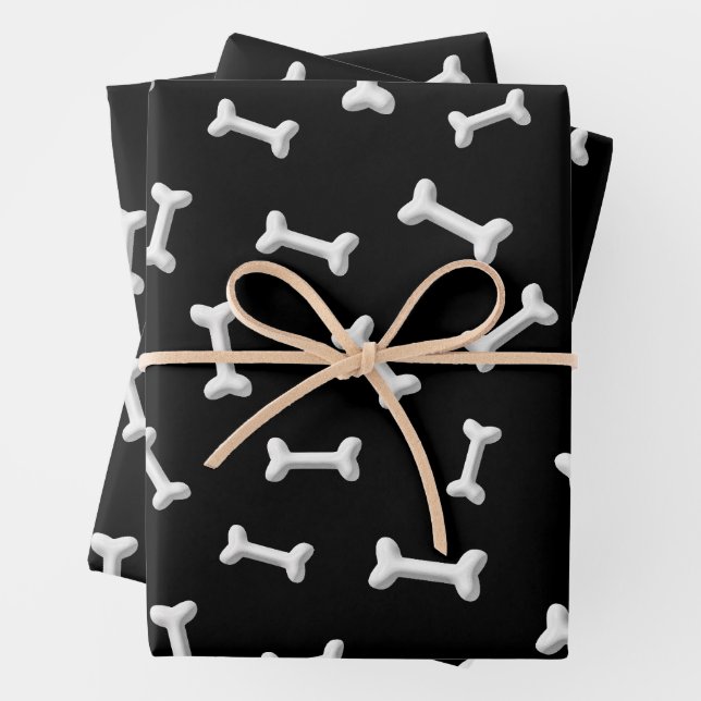 White Bones On Black Background Custom Wrapping Paper Sheets (In situ)