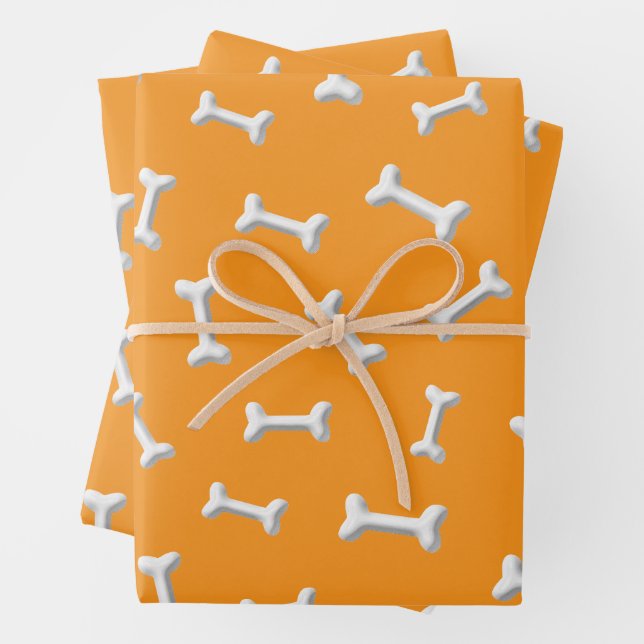 White Bones On Orange Background Custom Wrapping Paper Sheets (In situ)