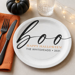White Boo Happy Halloween Family Paper Plates