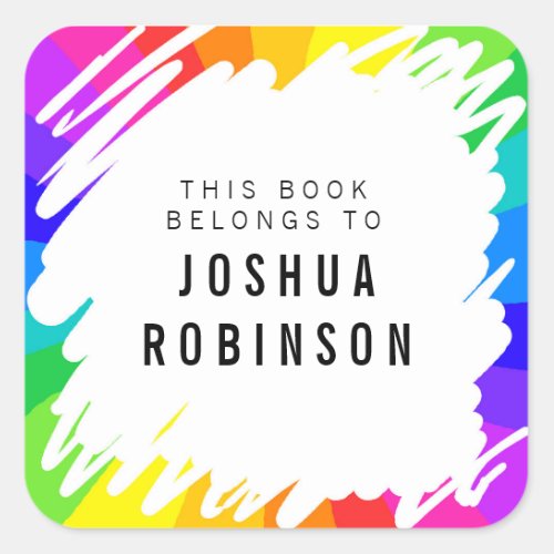 White bookplate rainbow scribble book sticker