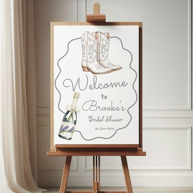 White Boots and Bubbly Bridal Shower Welcome Foam Board (Creator Uploaded)