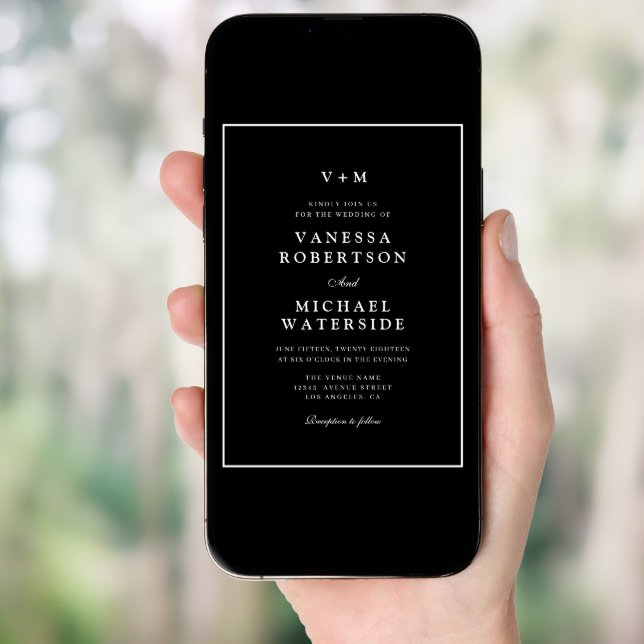 white border black unique QR Code wedding Invitation (Front Digital)