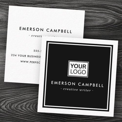 White border custom logo black minimalist square business card