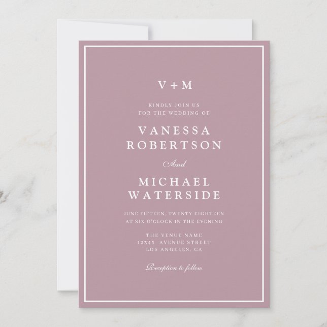 white border dusty rose QR Code wedding Invitation (Front)