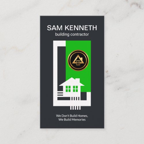 White Border Frame House Rebars Green Tree Block Business Card