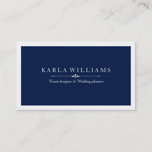 White Border & Midnight Blue Background Business Card (Front)
