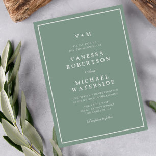 white border sage green QR Code wedding Invitation