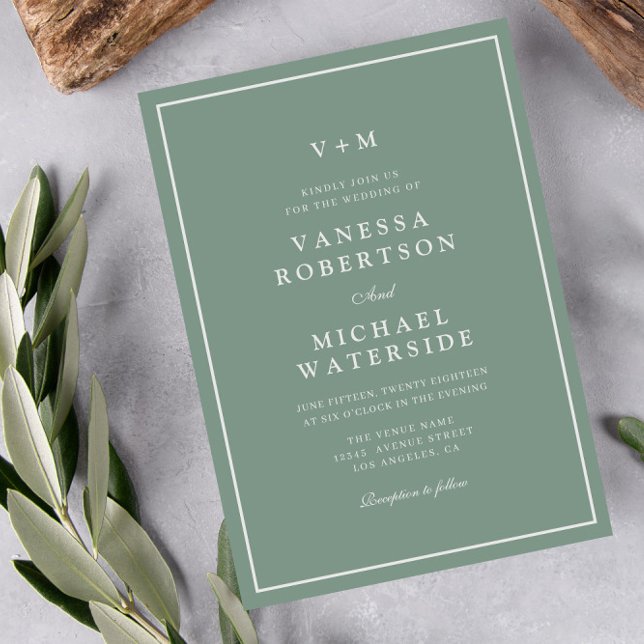 white border sage green QR Code wedding Invitation (Creator Uploaded)