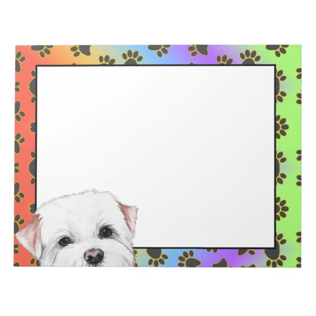 White Border Terrier colorful dog paw pattern   Notepad (Front)
