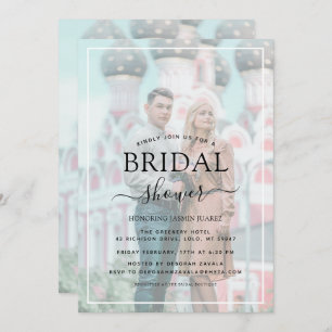 White Border Vellum Effect Photo Bridal Shower Invitation