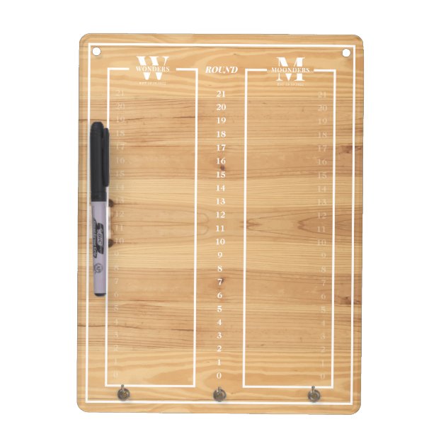 White Border Wood Grain Cornhole Scoreboard Dry Erase Board