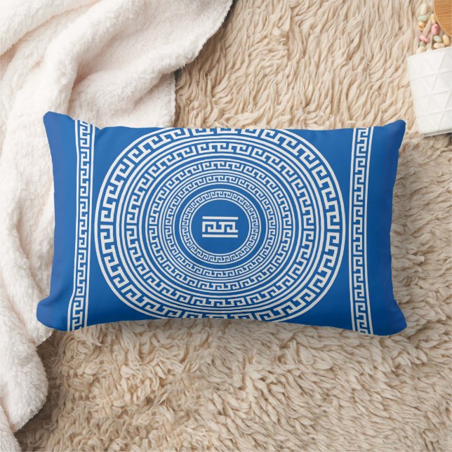 White Borders on Grey Blue Background Lumbar Pillow (Blanket)