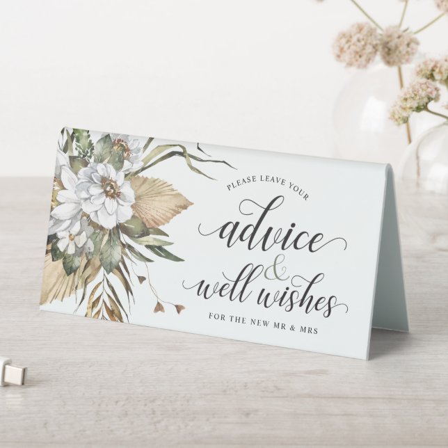White Botanical Bohemian | Advise and Wishes Table Tent (In SItu (Table))