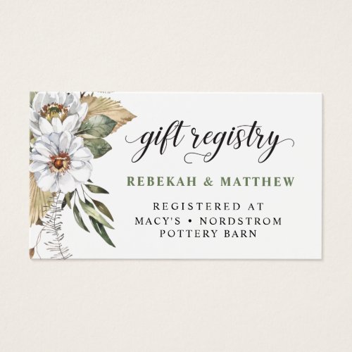White Botanical Bohemian  Gift Registry Card