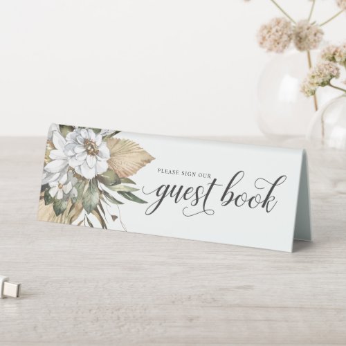 White Botanical Bohemian  Guest book Table Tent Sign