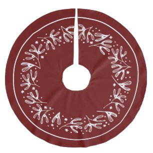 White Botanical Design Brushed Polyester Tree Ski Brushed Polyester Tree Skirt