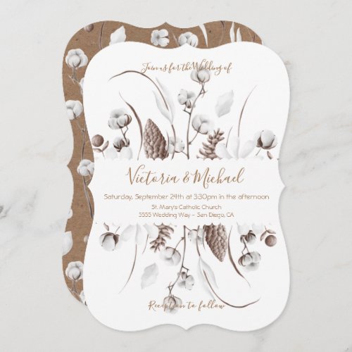 White Botanical floral cotton  Wedding invitations