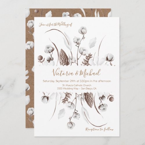 White Botanical floral cotton  Wedding invitations