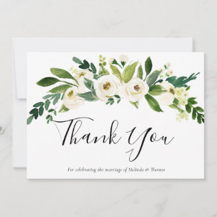 White Botanical Floral Elegant Wedding Engagement Thank You Card