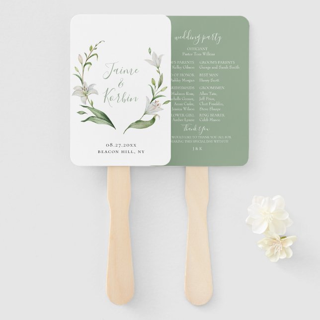 White Botanical Floral Wreath Wedding Hand Fan (Front and Back)