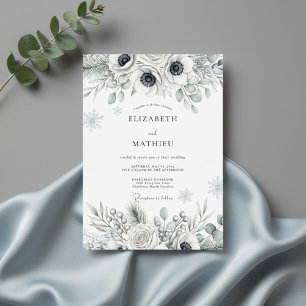 White Botanical Frost Wedding Invitation