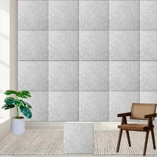 White Botanical Frosted Leaf Design Ceramic Tile