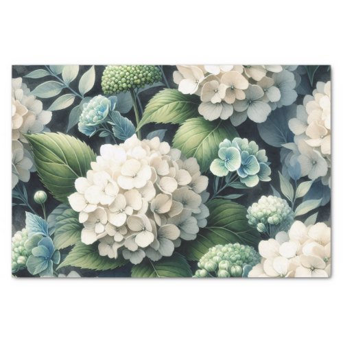 White Botanical Hydrangea Decoupage Tissue Paper