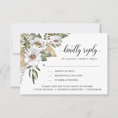 White Botanical  Kindly Reply  Meal Options RSVP Card