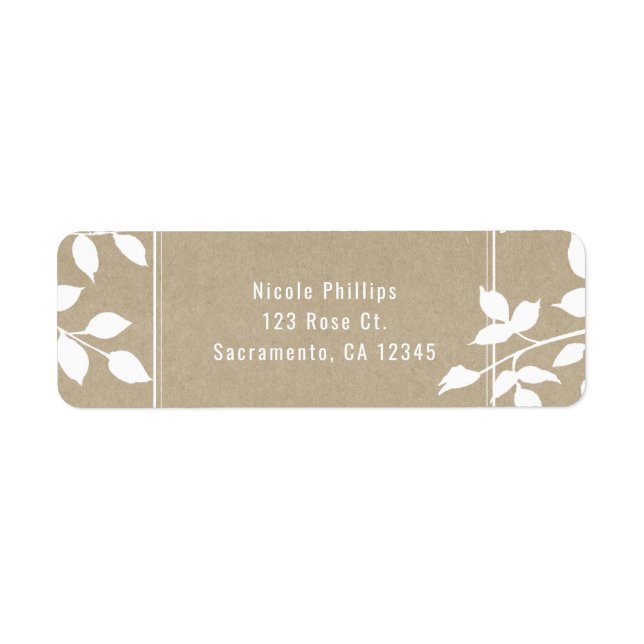 White Botanical Leaves Simple Rustic Wedding Label (Front)