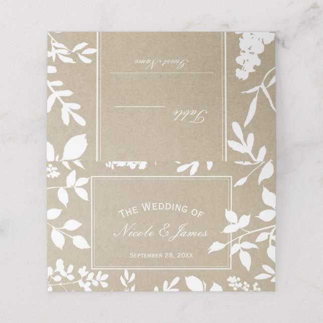 White Botanical Leaves Simple Rustic Wedding Table Place Card (Outside Unfolded)