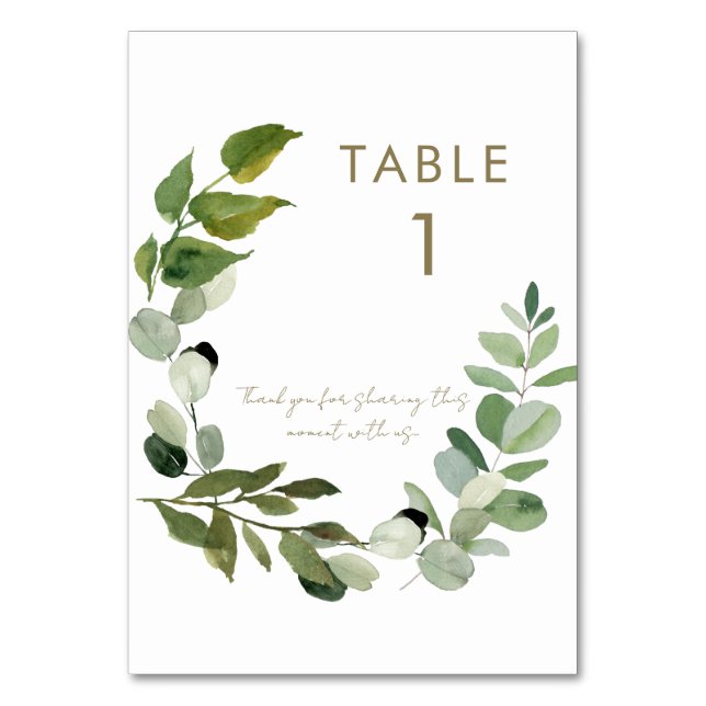 White Botanical Message Wedding Table Number (Front)