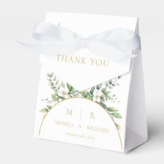 White Botanical Monogram Wedding Favor Boxes