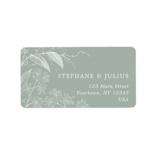 White Botanical Sage Green Return address Label