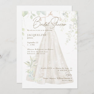 White  Botanical Wedding Dress Bridal Shower II Invitation