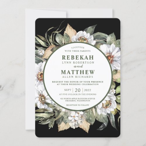 White Botanical  Wedding Invitation