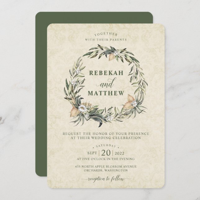 White Botanical Wreath | Wedding Invitation (Front/Back)