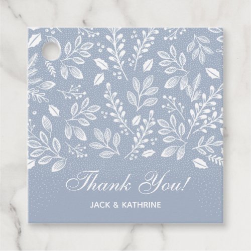 White Botanicals Dusty Blue Thank You Favor Tags