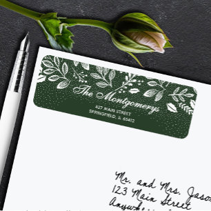 White Botanicals on Forest Green Return Address Label