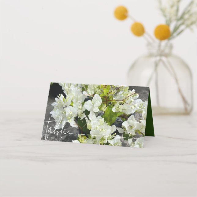 white bougainvillea or paperflower white as snow place card (Front)