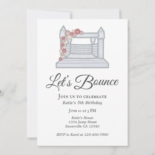 White Bounce House Balloon Garland Birthday Invitation