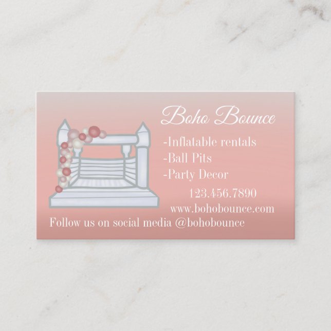 White Bounce House Inflatable Party Rentals Pink  Business Card (Front)