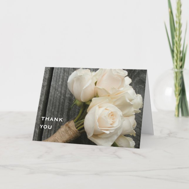 White Bouquet & Barn Wood Thank You Card (Front)