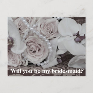White bouquet Will you be my bridesmaid Invitation Postcard