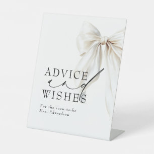 White Bow Advice and Wishes Bridal Shower Pedestal Sign