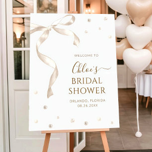 White bow and pearls welcome sign template pearls