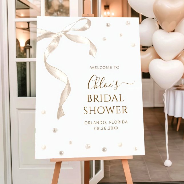 White bow and pearls welcome sign template pearls  (Creator Uploaded)